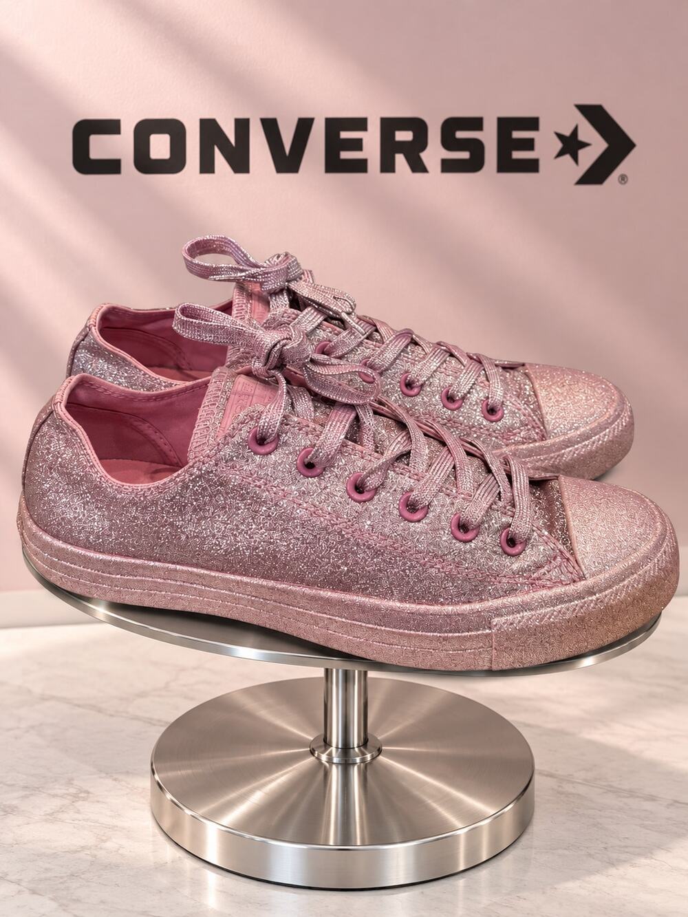 Converse Chuck Taylor All Star Low Pink Glitter Sneakers Womens 9.5 Mens 7.5